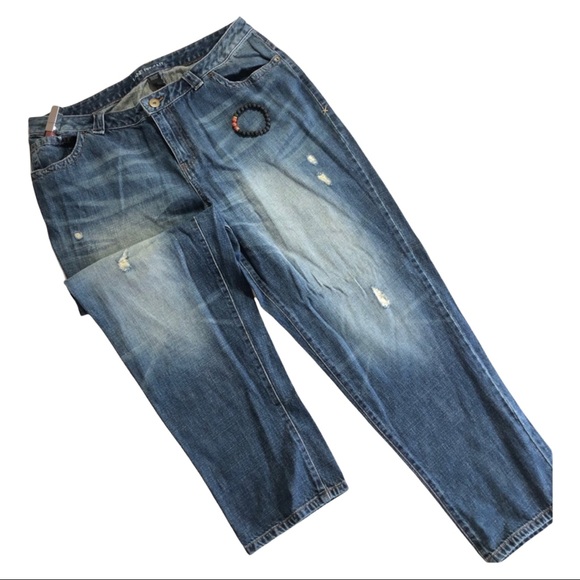 Lane Bryant Denim - 18 LANE BRYANT Distressed Ripped Tapered Blue Jean